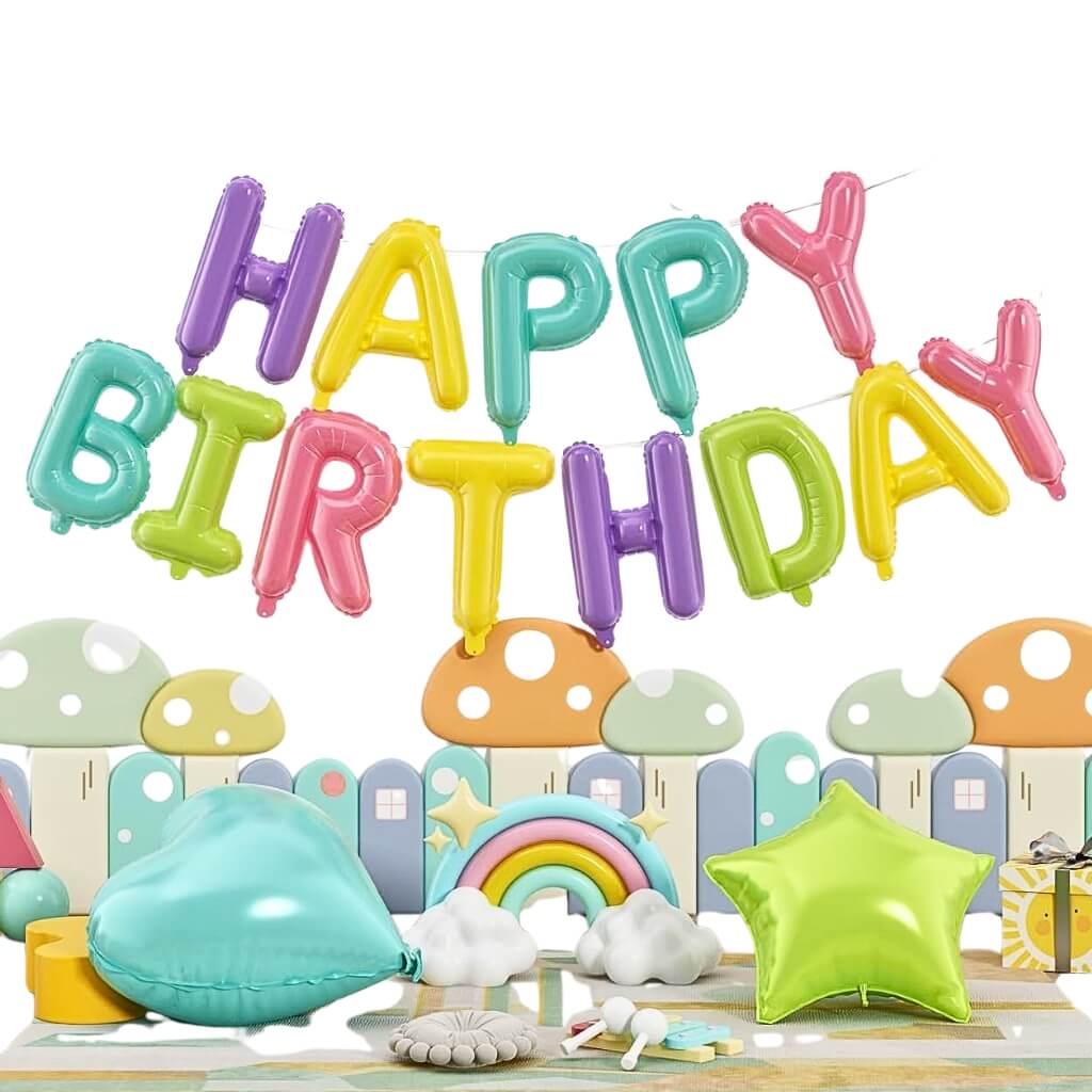 Pastel Rainbow Happy Birthday Foil Balloon Banner