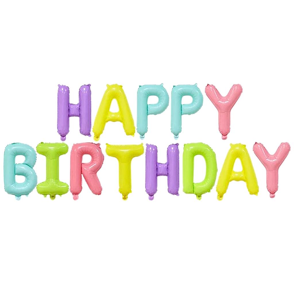 Pastel Rainbow Happy Birthday Foil Balloon Banner