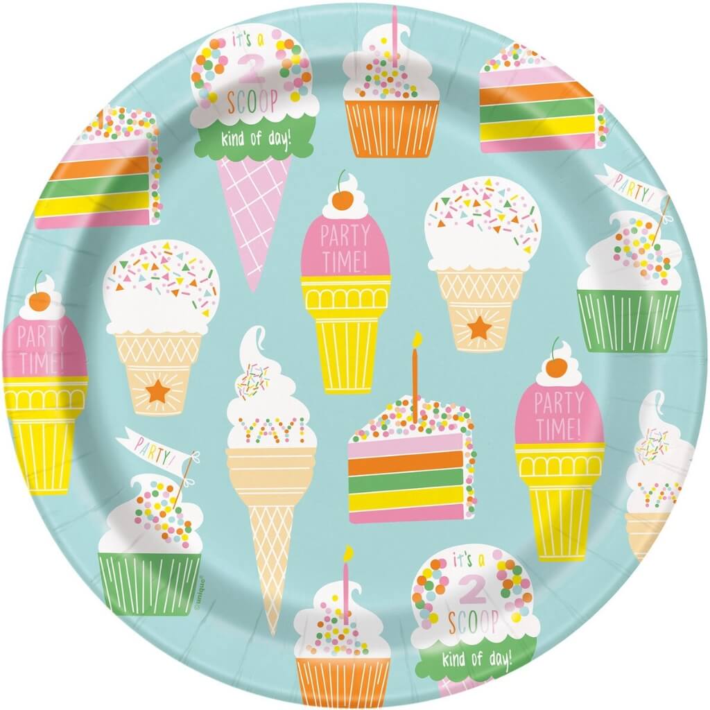 Pastel Rainbow Ice Cream Cupcake Paper Plates 23cm 8pk