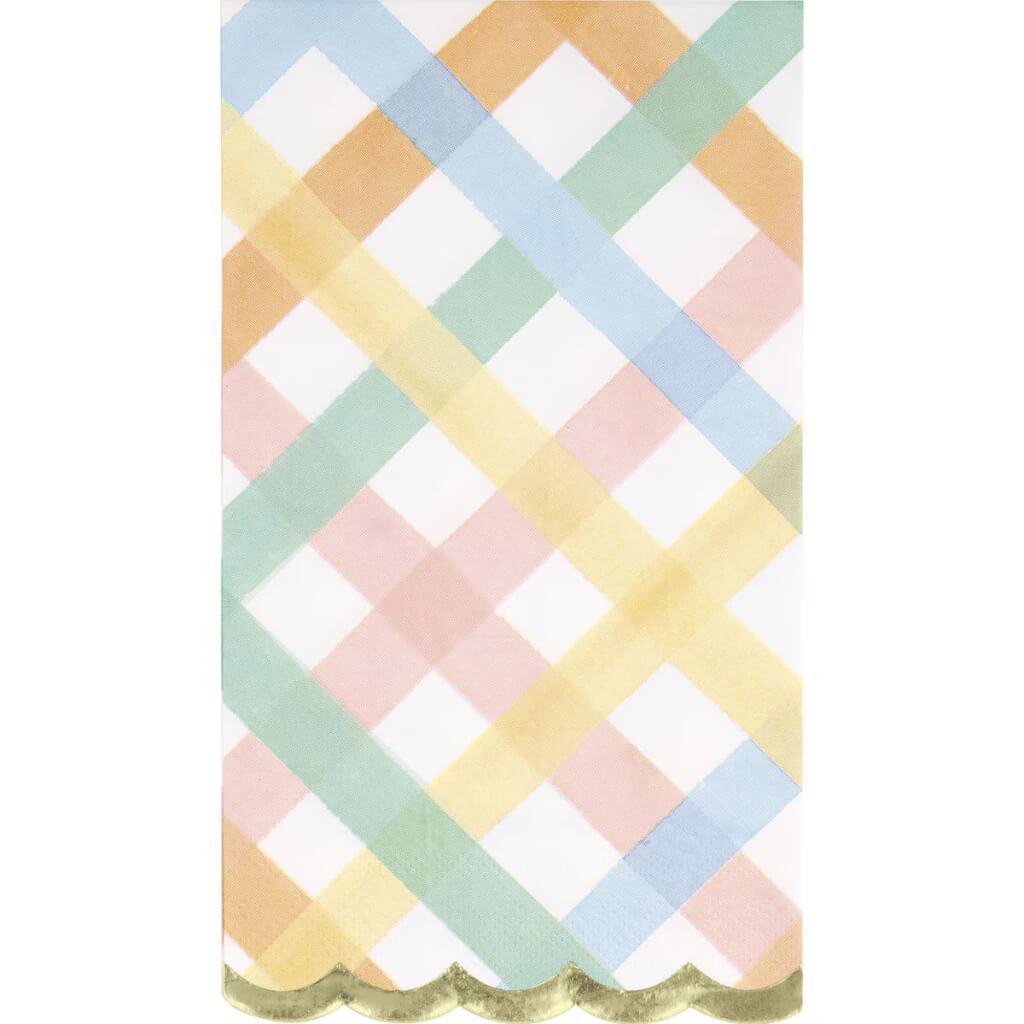 Pastel Rainbow Plaid Scalloped Edge Dinner Napkins 16pk