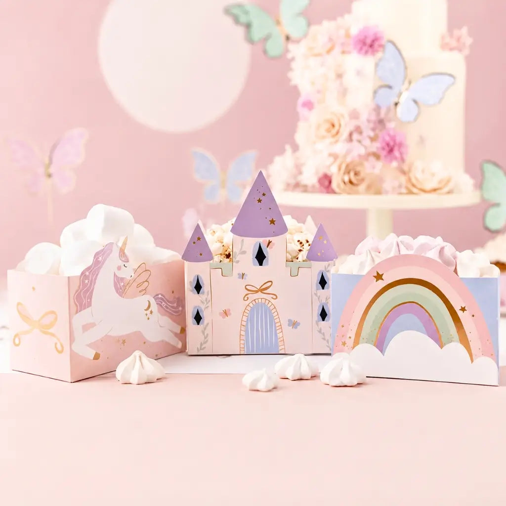 Unicorn snack boxes pastel rainbow design