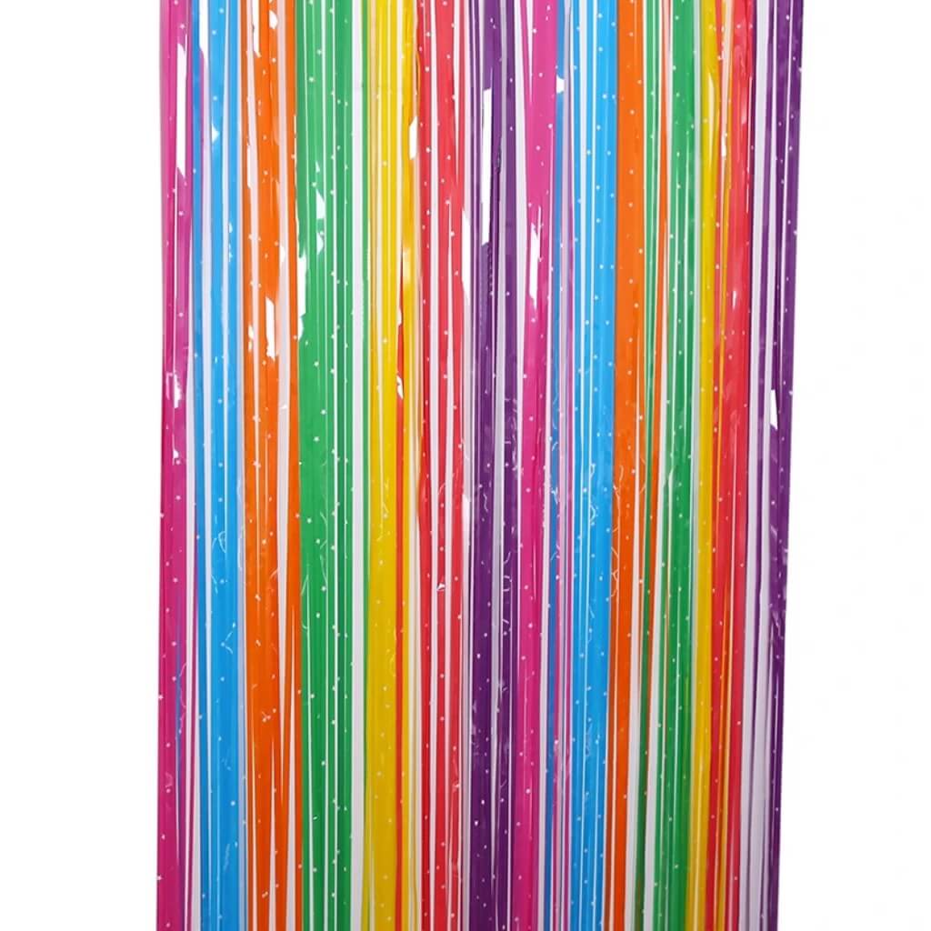 Pastel Rainbow with White Star Foil Fringe Rain Party Curtain – Foil Fringe Backdrop