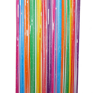 Pastel Rainbow with White Star Foil Fringe Rain Party Curtain – Foil Fringe Backdrop