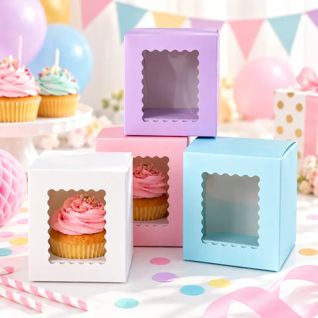 pastel Blue purple white pink Cupcake Boxes with Windows