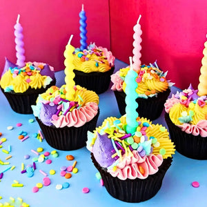Pastel spiral wavy cake candles in assorted colours