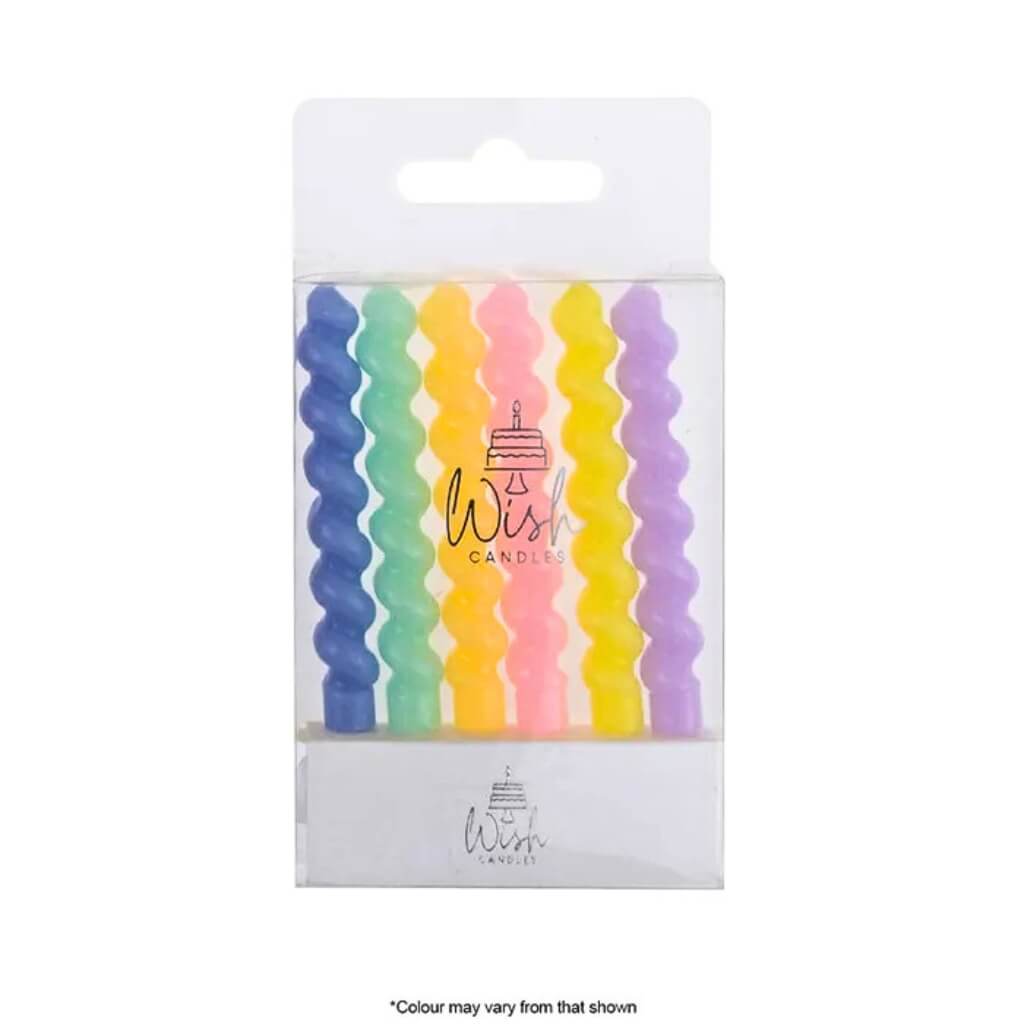 WISH pastel twister spiral birthday candles pack of six