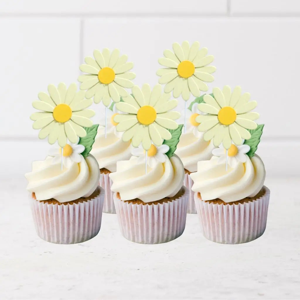 Pastel Yellow Daisy Cupcake Toppers 5pk