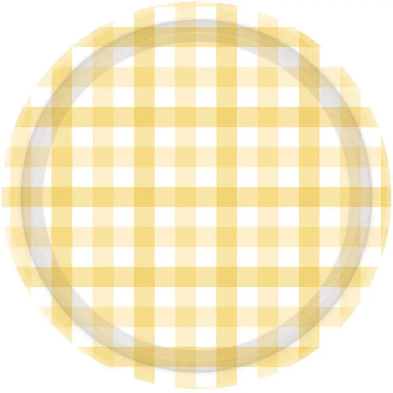 Pastel Yellow Gingham Paper Plates 17cm 8pk
