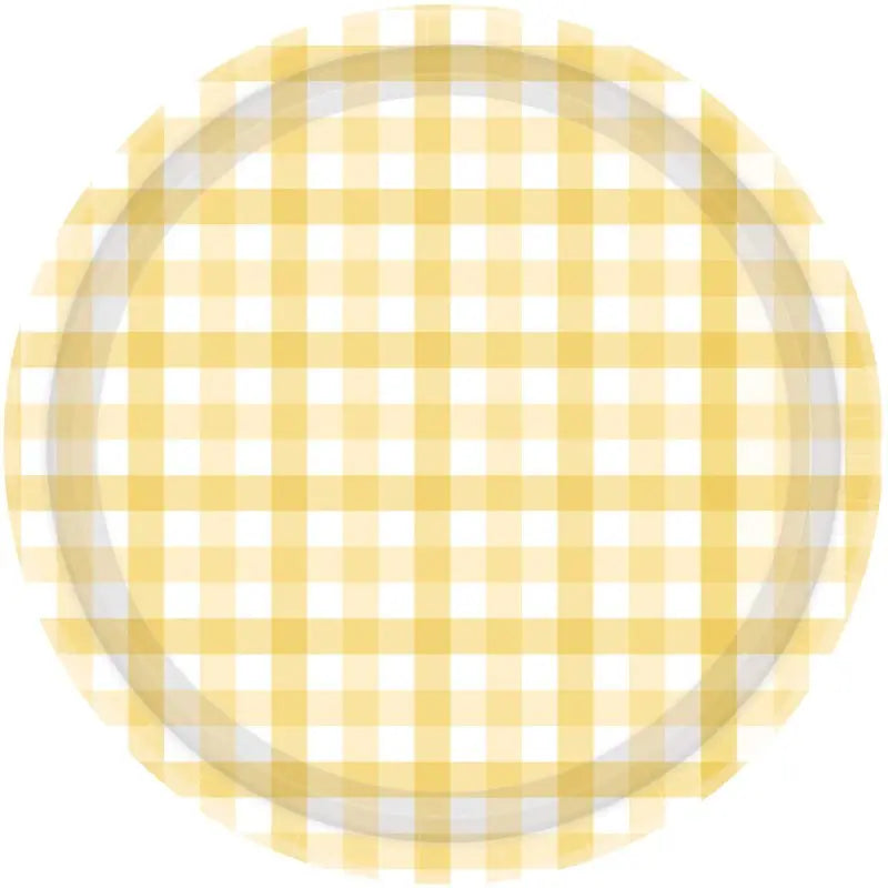 Pastel Yellow Gingham Paper Plates 23cm 8pk