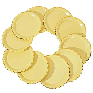 Pastel Yellow Gold Scalloped Edging Round Paper Plates 10pk