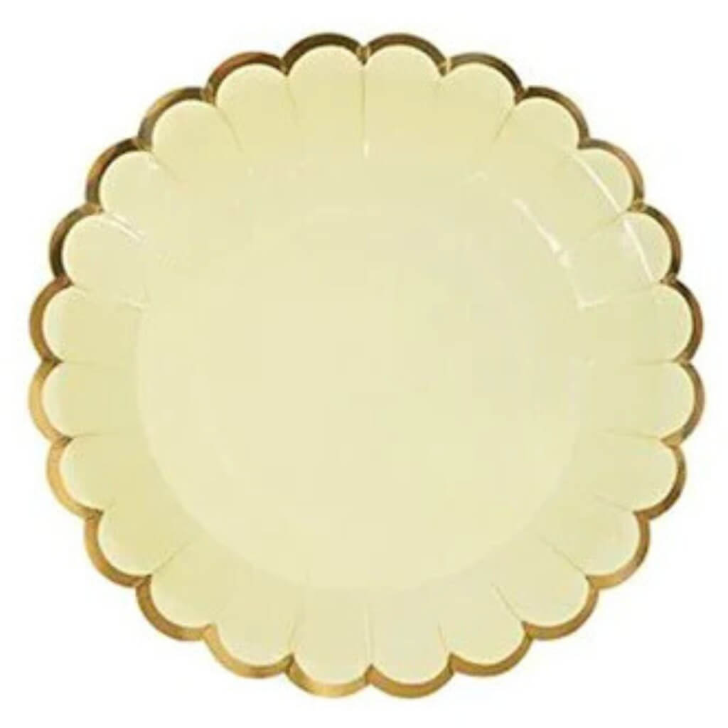 Pastel Yellow Gold Scalloped Edging Round Paper Plates 10pk