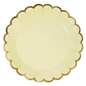 Pastel Yellow Gold Scalloped Edging Round Paper Plates 10pk