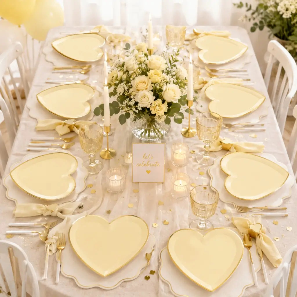 Heart shaped yellow party plates for baby showers