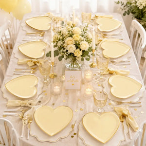 Pastel Yellow Heart Paper Plates Gold Rim 8pk
