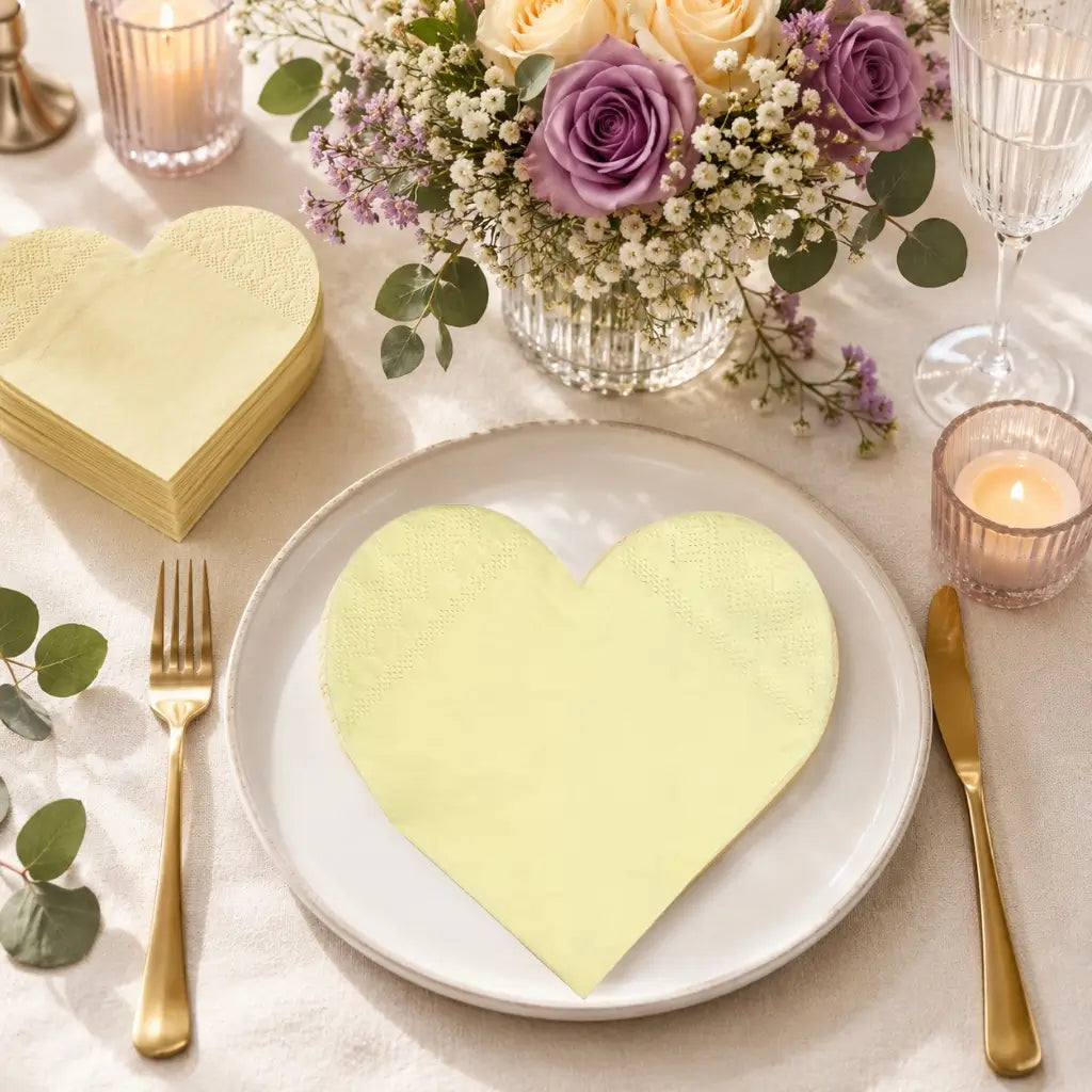 Pastel yellow heart paper napkins 16 pack