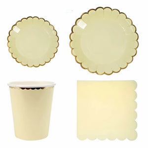 Pastel Yellow Gold Scalloped Edging Round Paper Plates 10pk