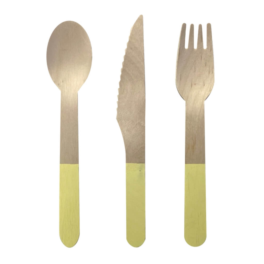 Pastel Yellow Wooden Cutlery Set 30pk