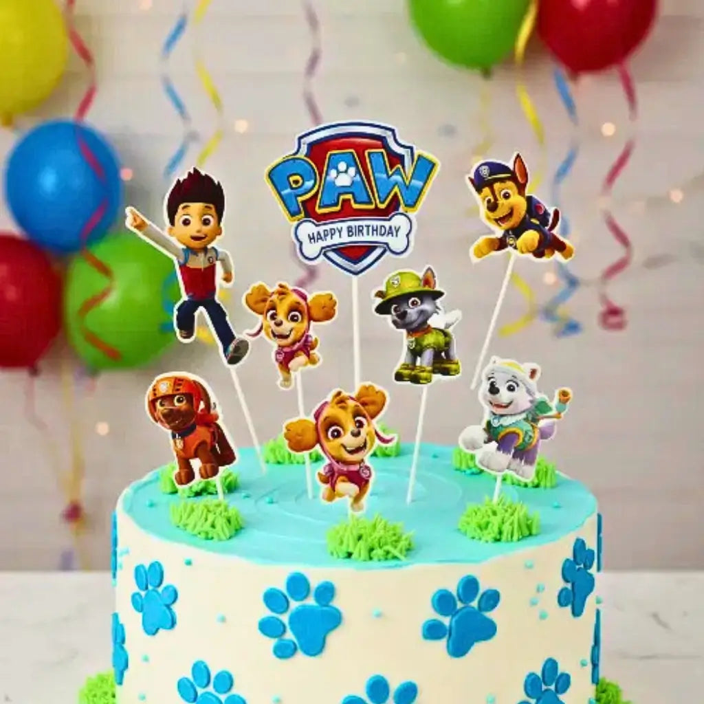 Kids themed cake with Paw Patrol decorations