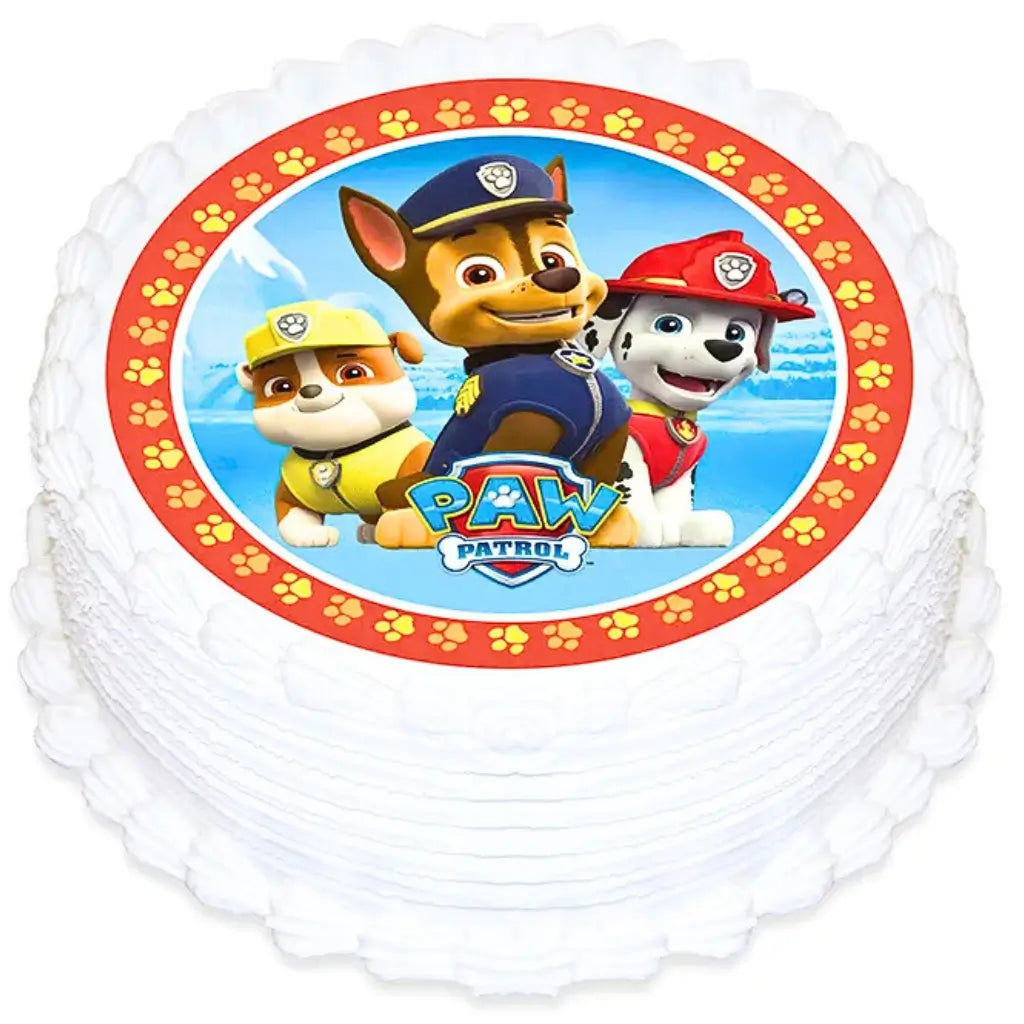 Paw Patrol round edible icing cake topper with characters 16cm