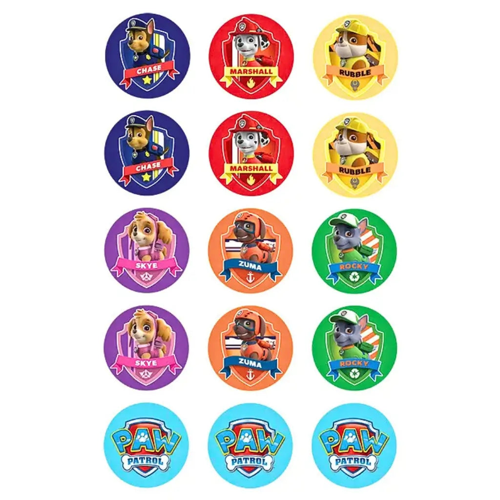 Paw Patrol 5cm edible cupcake toppers decorations sheet pack of 15