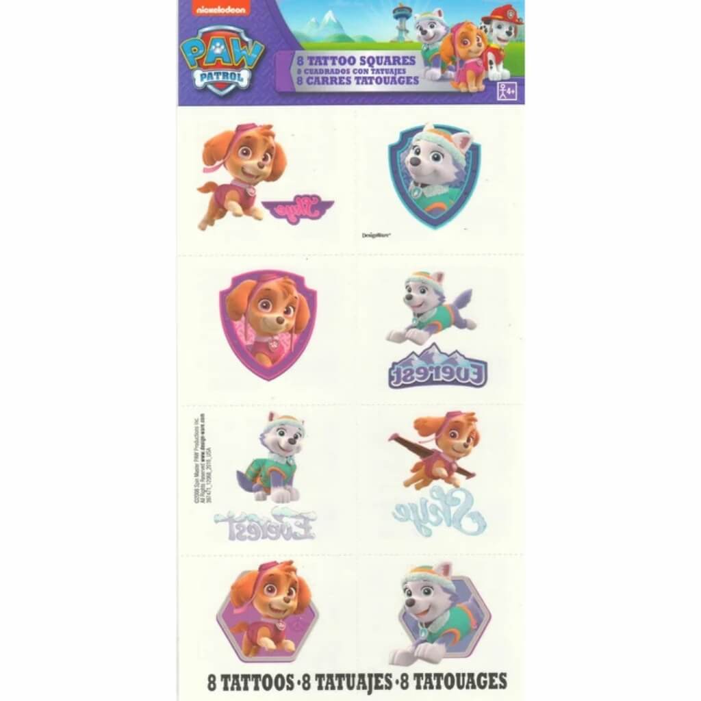 Paw Patrol Girl Tattoo Party Favours 8pk
