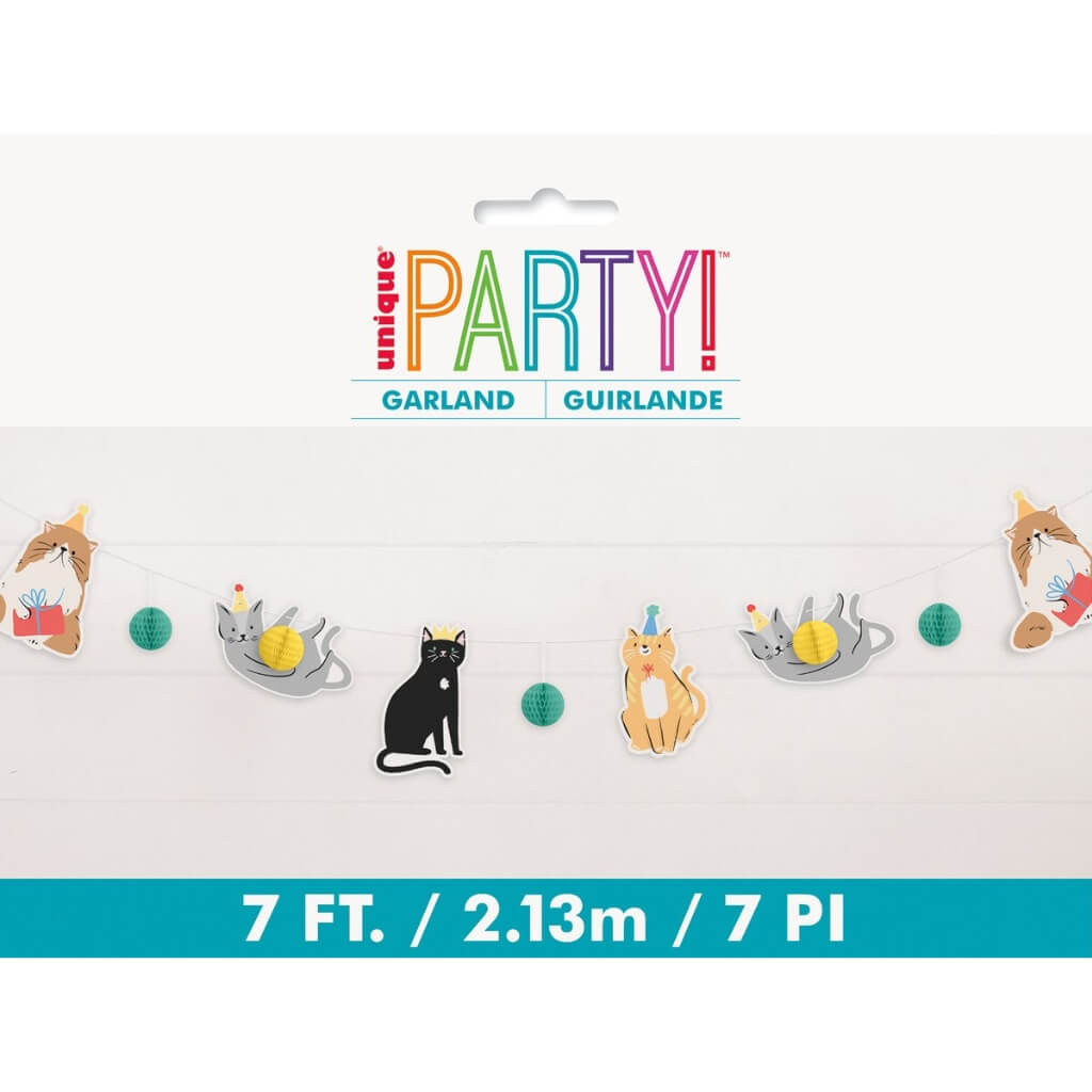 Pawty Animal Cat & Honeycomb Ball Garland 2.13m pet birthday party decorations