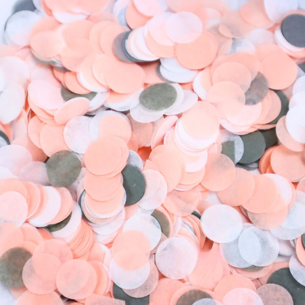 Peach, Grey & White Round Paper Confetti 20g