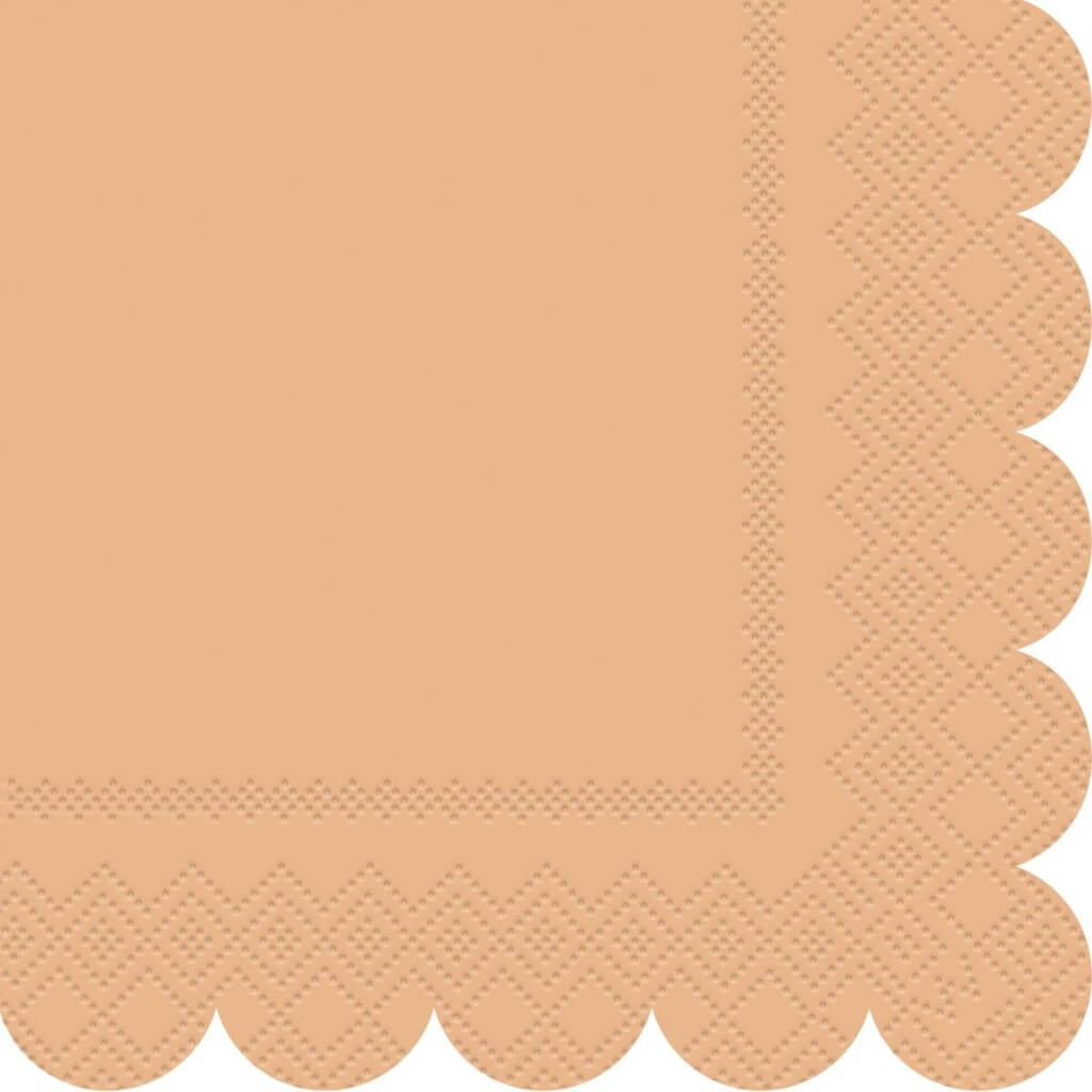 Brown Peach Coral Scalloped Edge Beverage Napkins 16pk