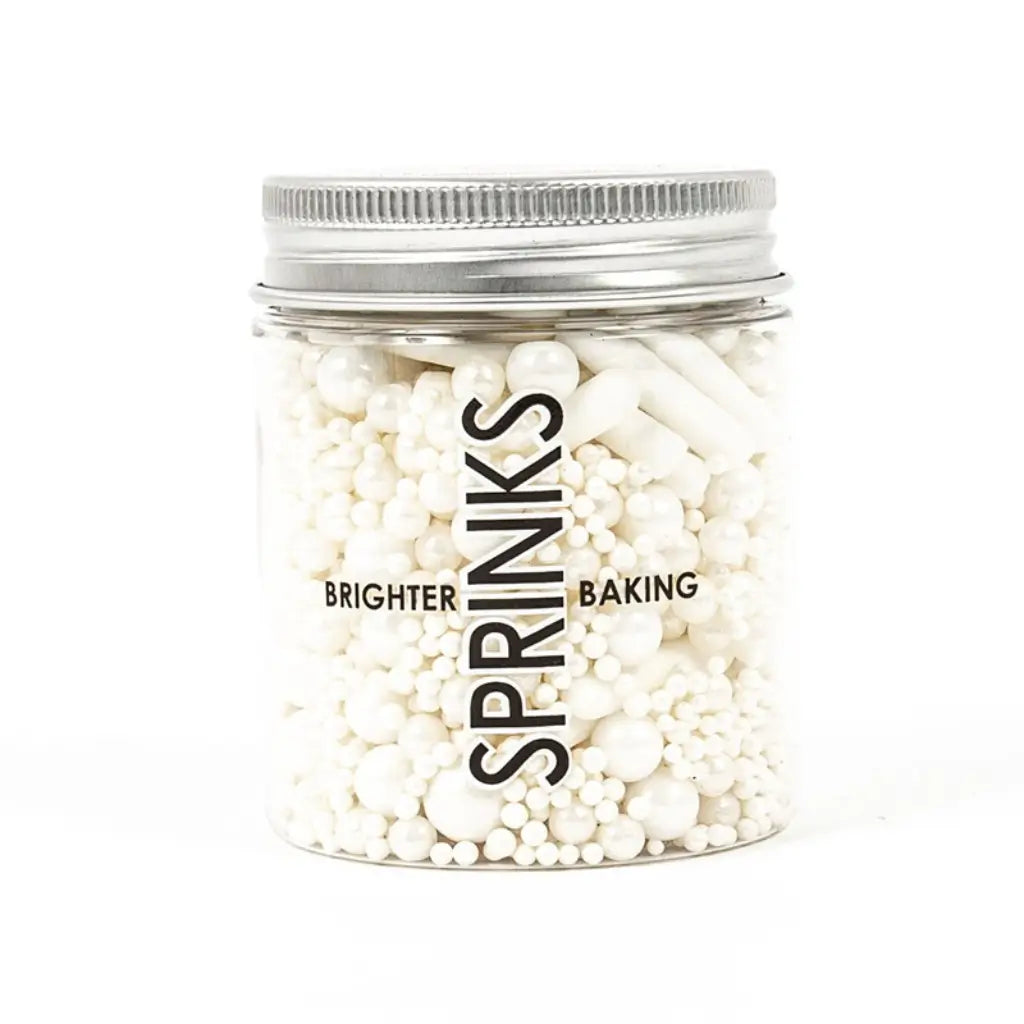 White cupcake sprinkles blend in jar