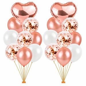 Pearl White Rose Gold Confetti Heart Balloon Bouquet 18pk