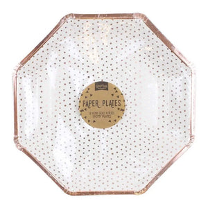 Spotty Print Rose Gold Polka Dot Hexagonal Paper Plates 8pk