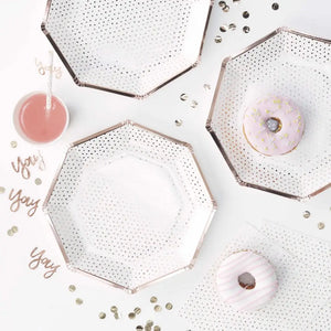 Spotty Print Rose Gold Polka Dot Hexagonal Paper Plates 8pk