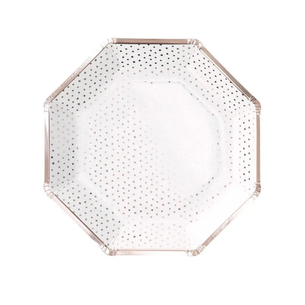 Spotty Print Rose Gold Polka Dot Hexagonal Paper Plates 8pk
