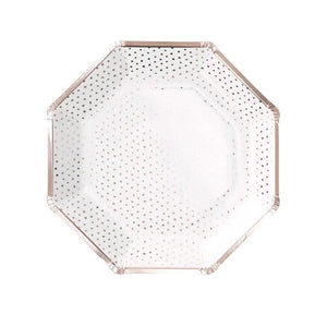 Spotty Print Rose Gold Polka Dot Hexagonal Paper Plates 8pk