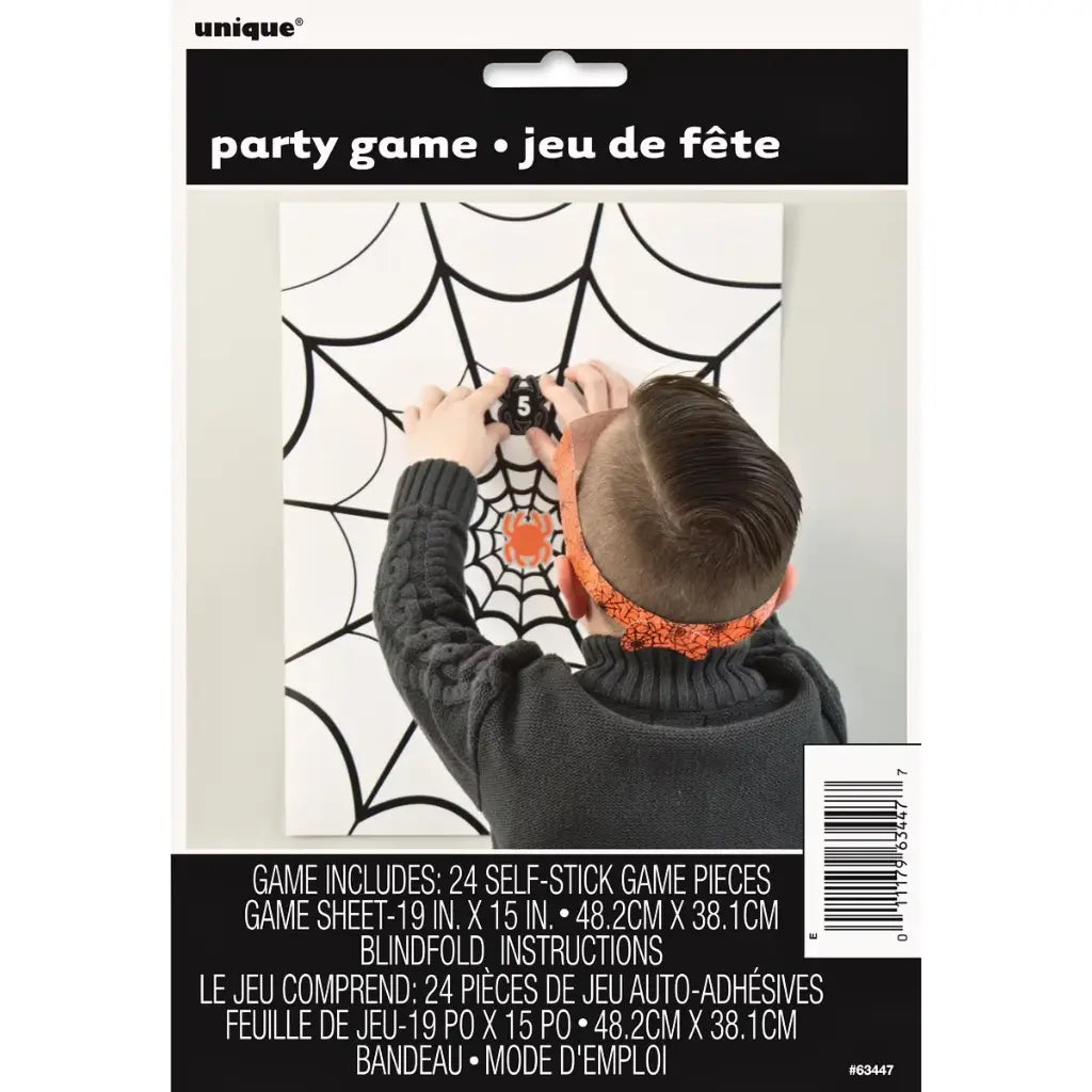 Halloween spiderweb blindfold party game for up to 24 players