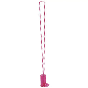 Pink bead necklace with boot-shaped shot glass 24ml – fun hens night party accessory
