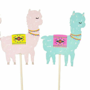 Blue & Pink Llama Cupcake Picks 8 Pack