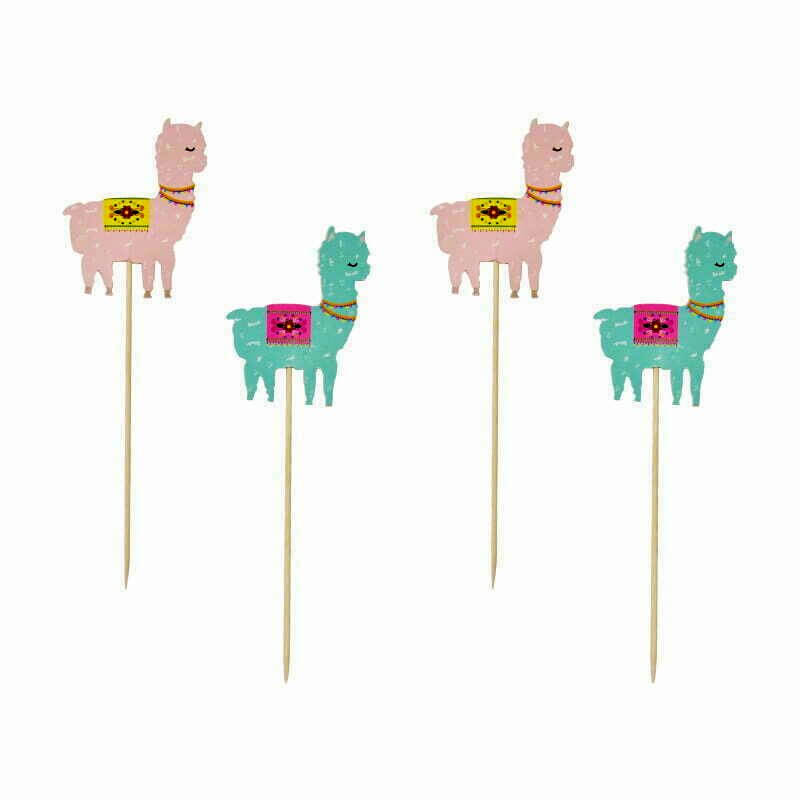 Blue & Pink Llama Cupcake Picks 8 Pack
