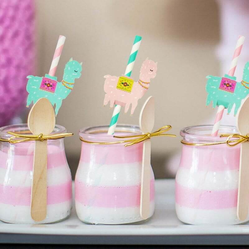 Blue & Pink Llama Paper Party Straws 8 Pack