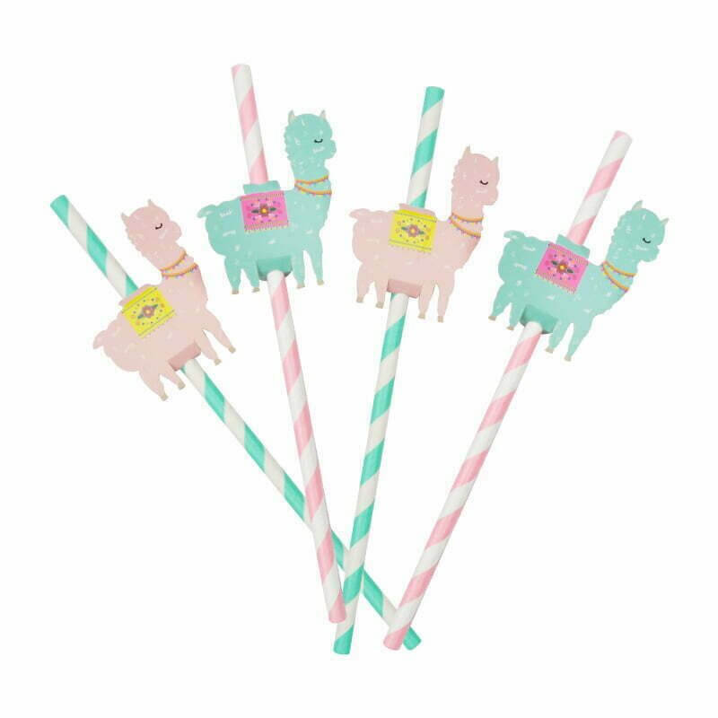 Blue & Pink Llama Paper Party Straws 8 Pack