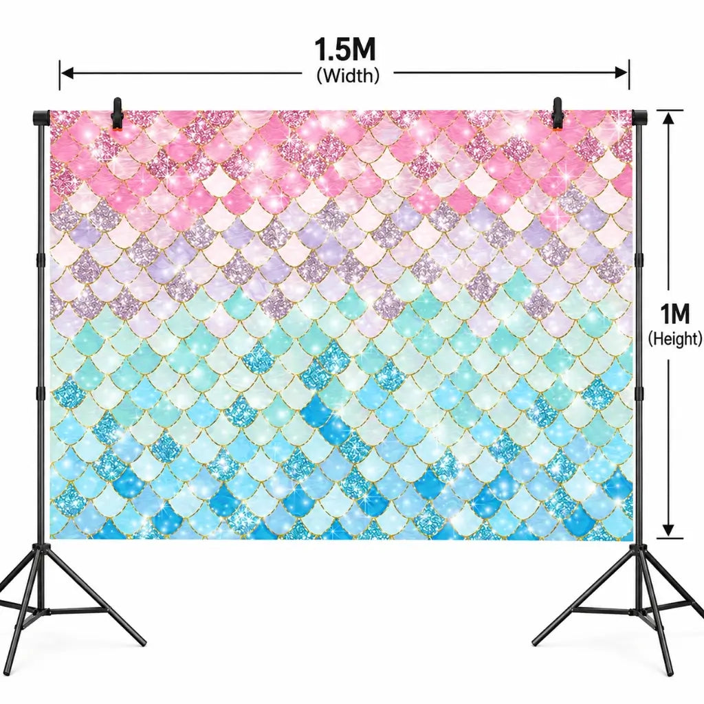 Pastel mermaid scales party backdrop with pink aqua and blue colouring
