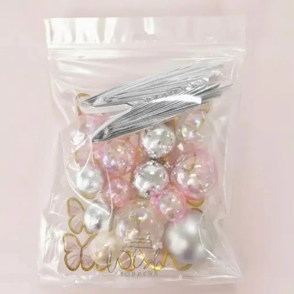 Pink Silver Cake Decorating Kit with Butterflies and Fans