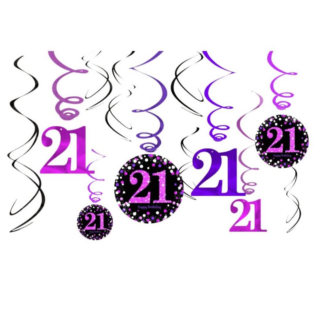 Pink Celebration Age 21 Swirls Hanging Decorations 12pk