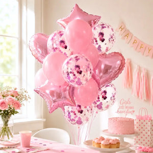 Pink Star Heart Balloon Bouquet 14pk