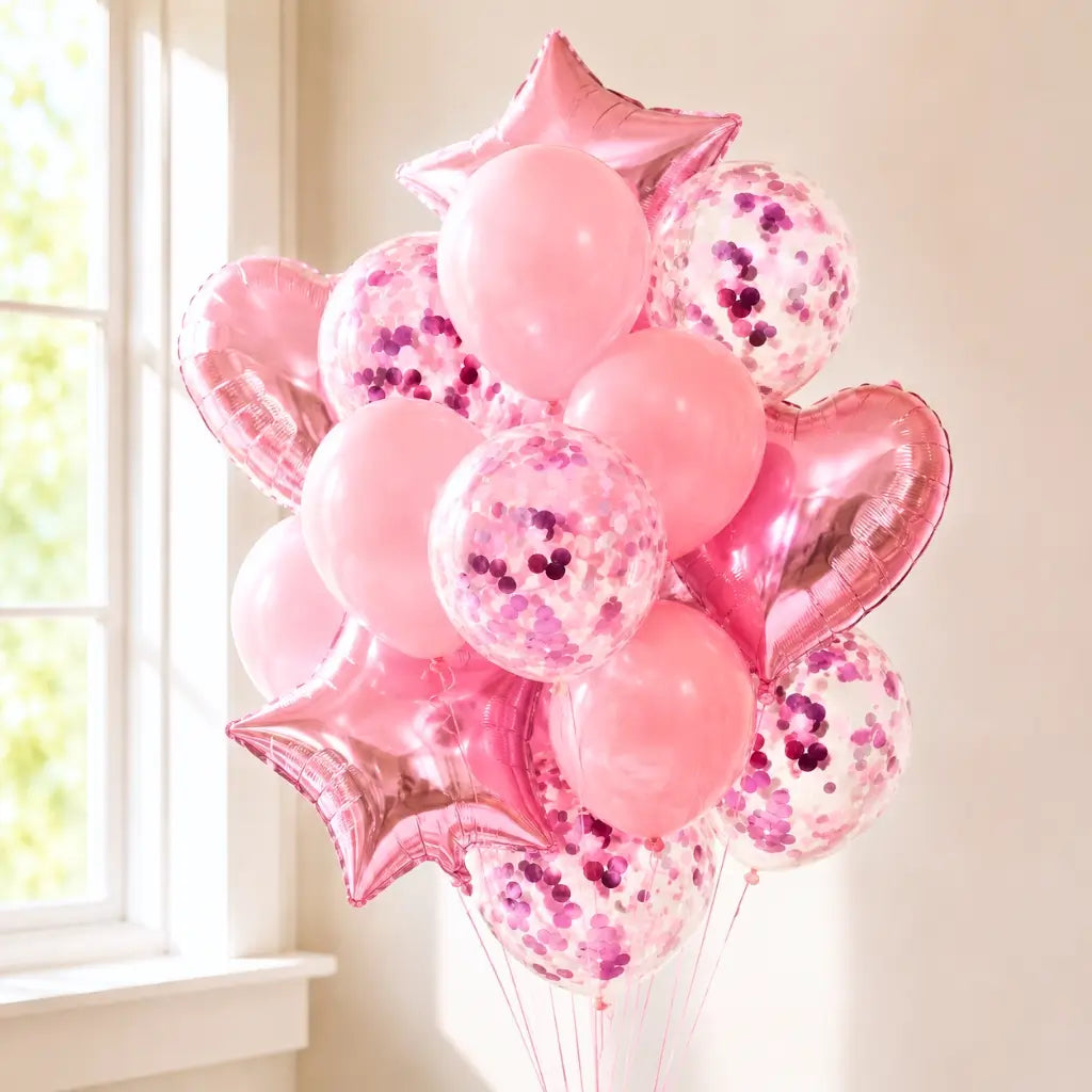 Pink Star Heart Balloon Bouquet 14pk