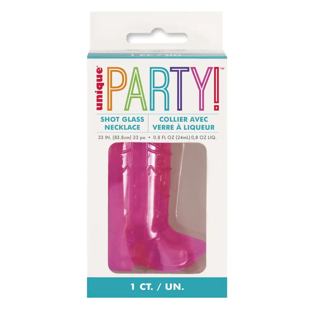 Pink bead necklace with cowboy boot-shaped 24ml shot glass