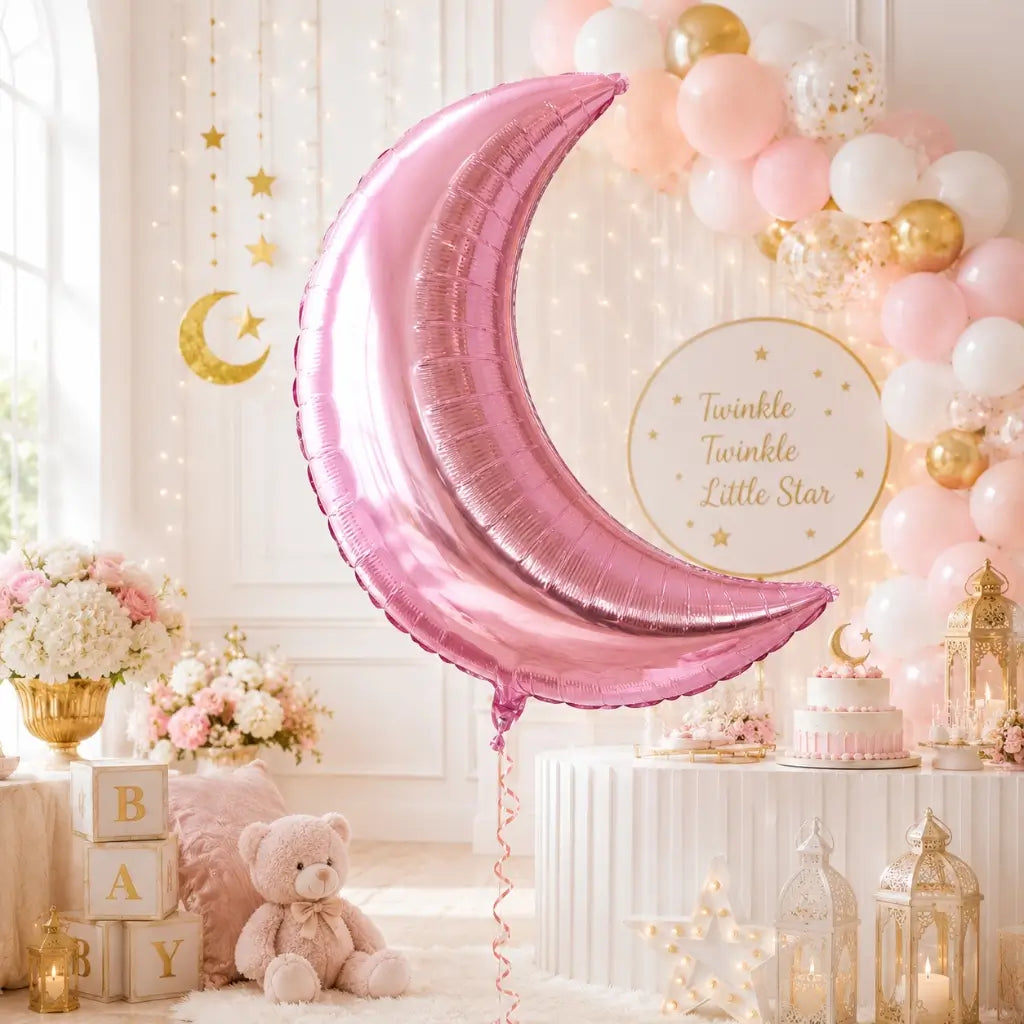 Pink Crescent Moon Shaped Foil Balloon - 2 Sizes