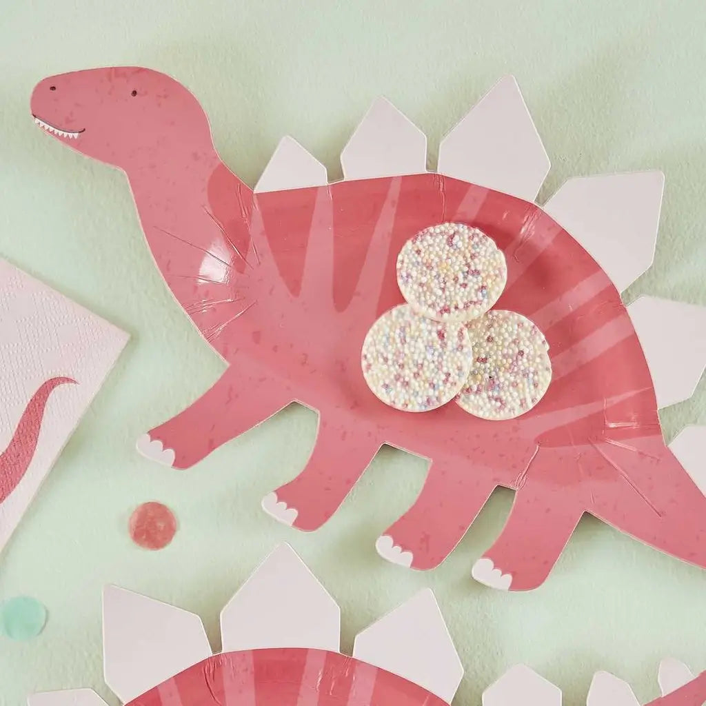Pink Dinosaur Shaped Sweet Treat Paper Plates 8pk