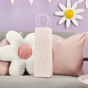 Floral pink daisy gift bag for wine or champagne bottles
