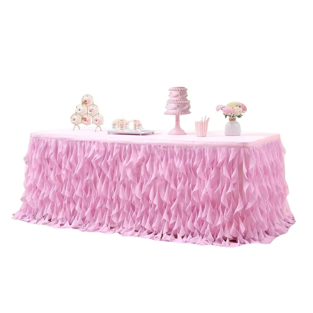 Pink Curly Willow Fabric Table Skirt